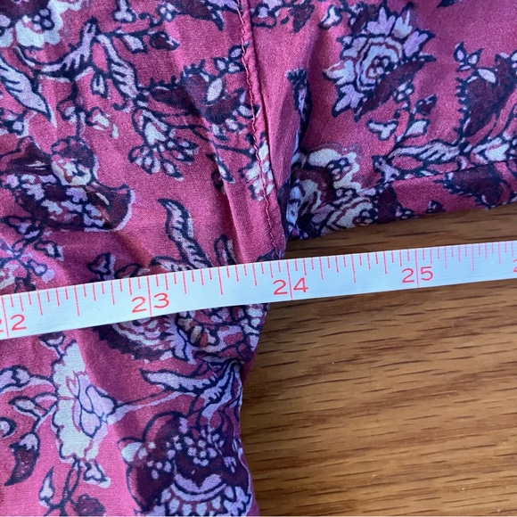 XiRENA Pink Wild Rose Floral Cotton Silk Boho Cottagecore Romi Top Blouse Large - Picture 7 of 10